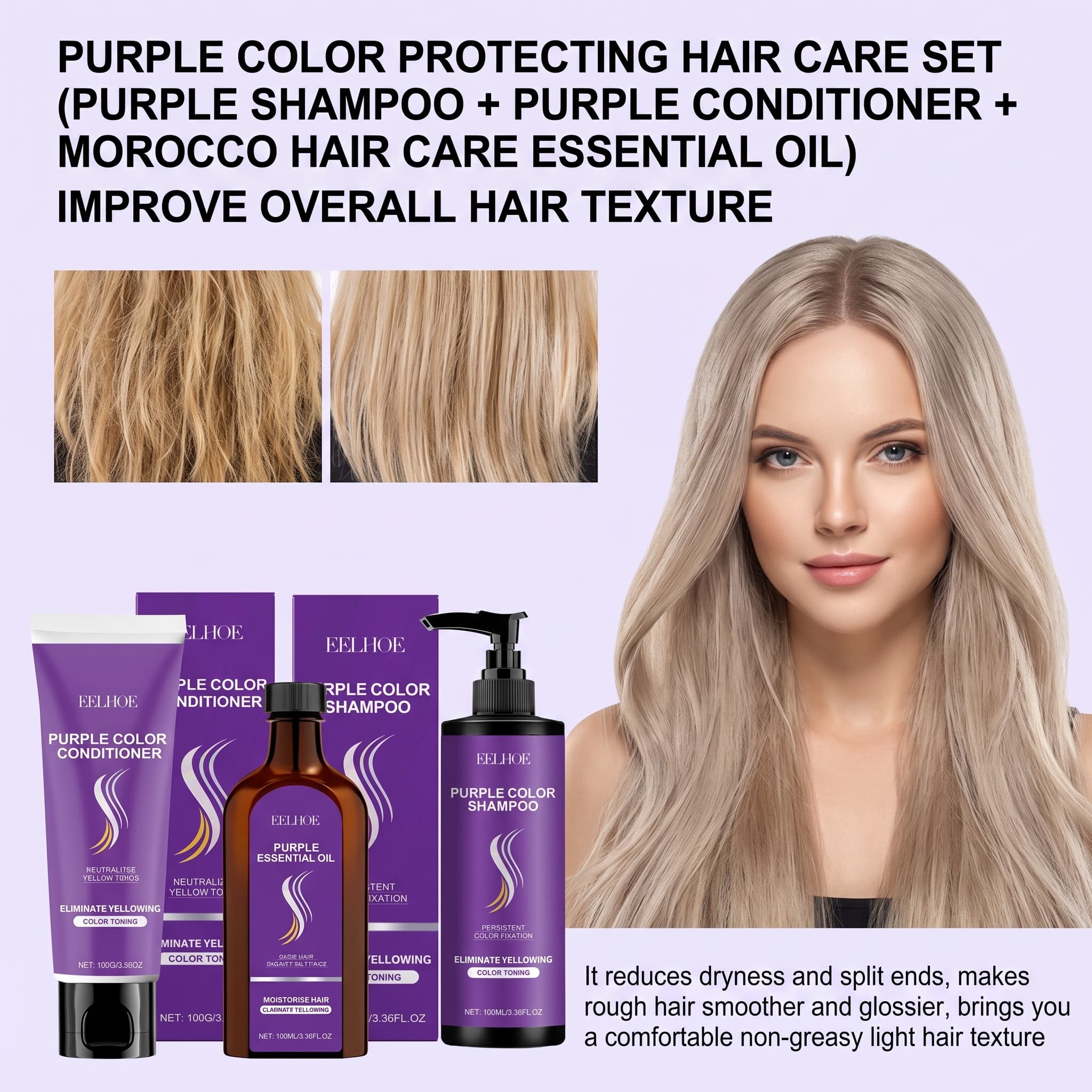 Hair Care Serum - Set Shampoo Viola con Balsamo, Olio